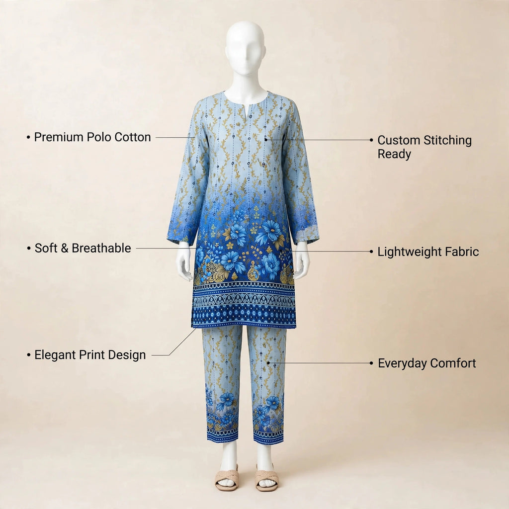 2 Pcs Women's Unstitched Printed Suit