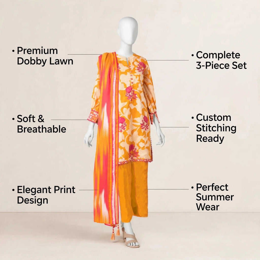 3 Pcs Women's Unstitched Printed Suit