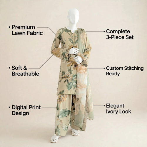 Ivory Digital Print Lawn 3Pcs Set