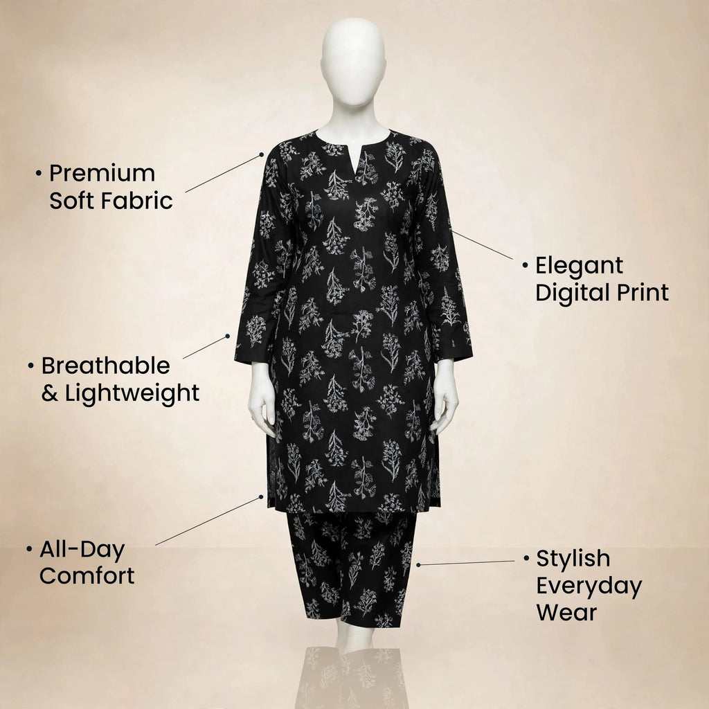 Women's Black Printed 2-Piece Suit – Micro Polo Cotton