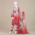 Red Printed Lawn 3Pcs Women Suit Set