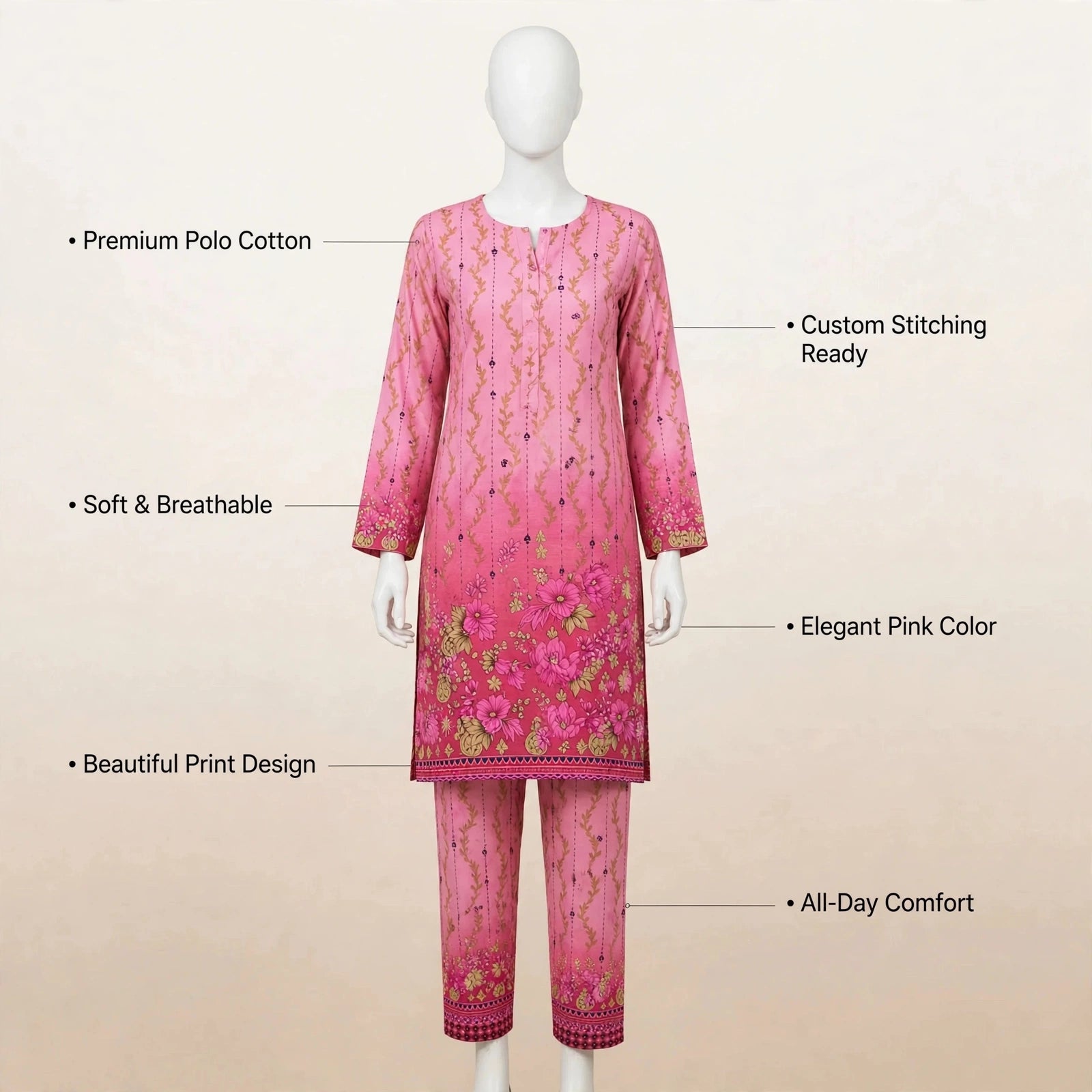 Elegant Women's Unstitched Printed 2-Piece Suit